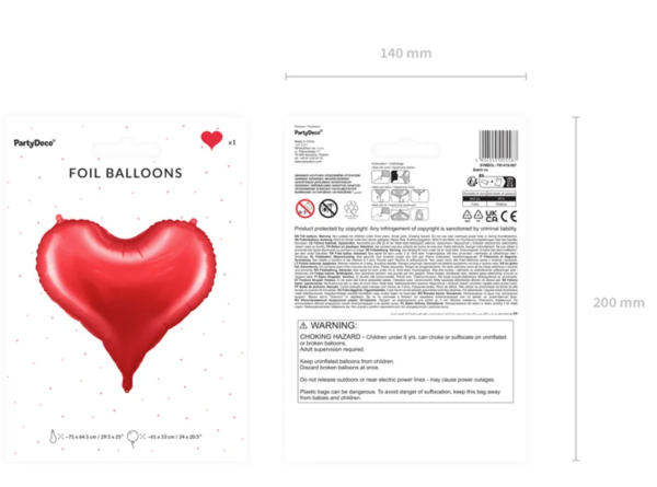 XL Folienballon Figur - Herz rot - 75x64,5 cm